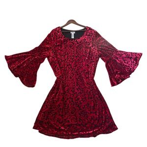 Catherines Red Black Burnout Velvet Goth Vampire Bell Sleeve Dress Plus Size 3X